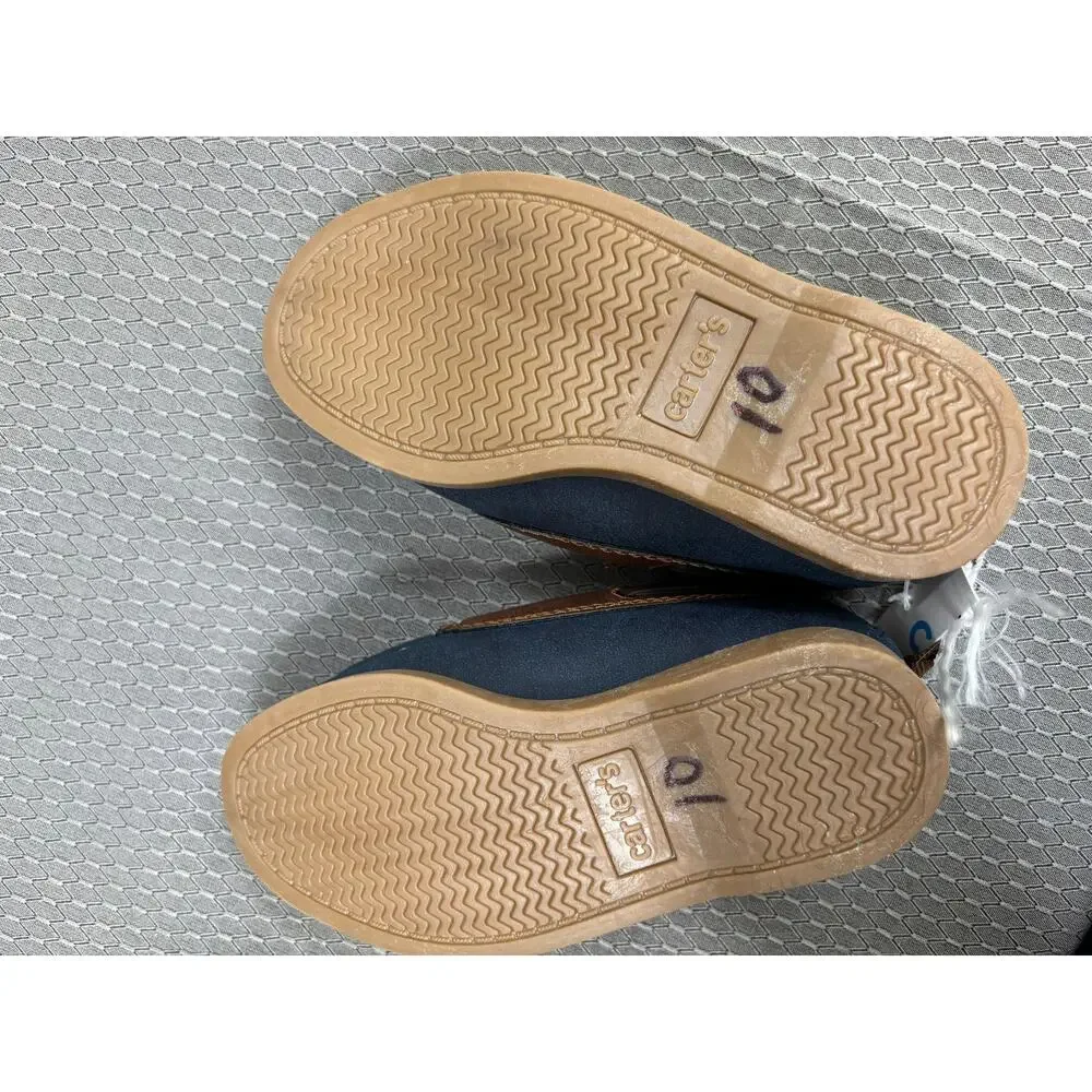 Carter's Boat Shoes Kids Size 8M Blue Brown Slip On Casual Lined Moc Toe Loafers